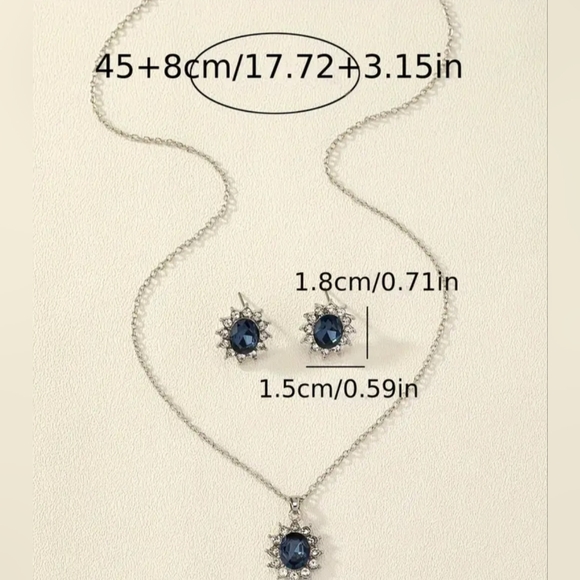 Sunflower Design Inlaid Gemstone Necklace & Earrings Jewelry Set - Picture 3 of 3